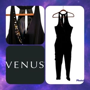 VENUS black Jumpsuit with Rhinestone detail. NWT